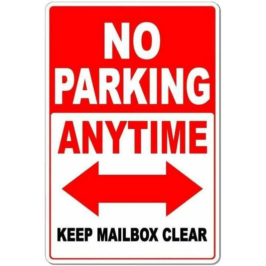 No Parking Double Red Arrow Mailbox Clear Aluminum Sign — product artwork