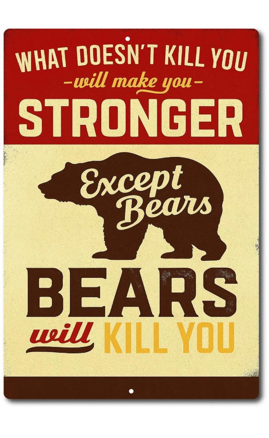 Bear Warning Rustic Tin Cabin Camp Aluminum Sign — product artwork