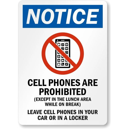 Cell Phones Are Prohibited Notice Aluminum Sign — product artwork