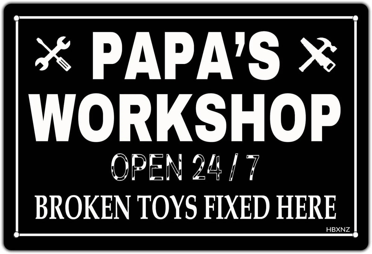 Tin Garage Funny Papas Workshop Aluminum Sign — product artwork