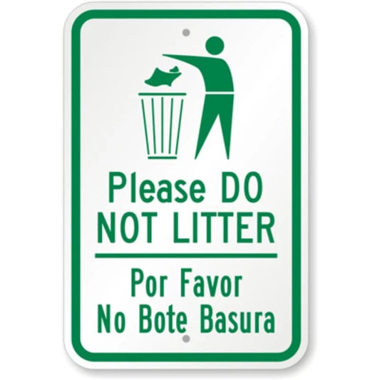 Bilingual Please Do Not Litter Green Aluminum Sign — product artwork