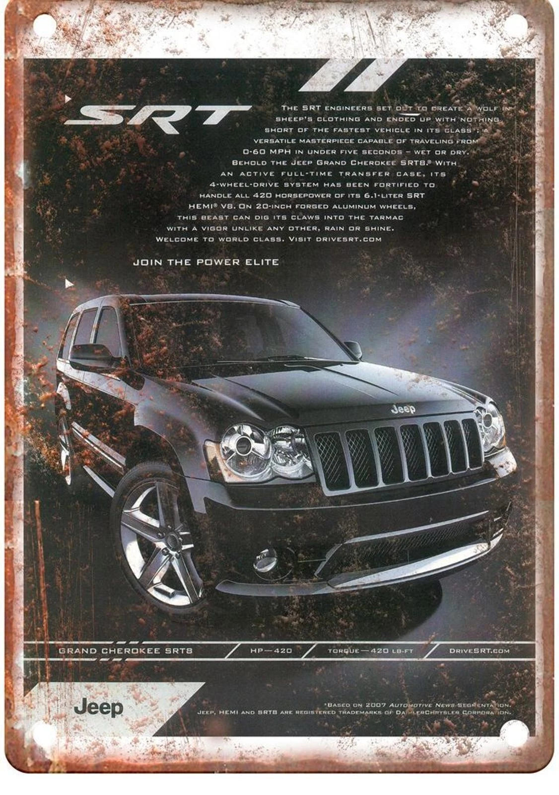 Jeep Grand Cherokee Vintage SRT-8 Reproduction Aluminum Sign — product artwork