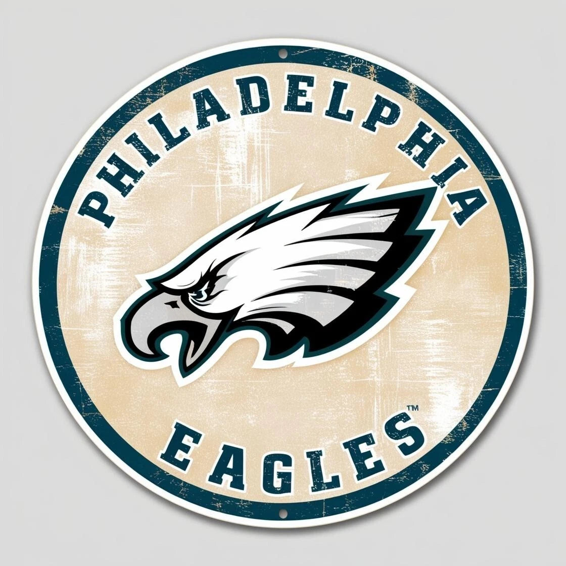 Philadelphia Eagles Logo Beige Distressed Round Aluminum Sign — product artwork