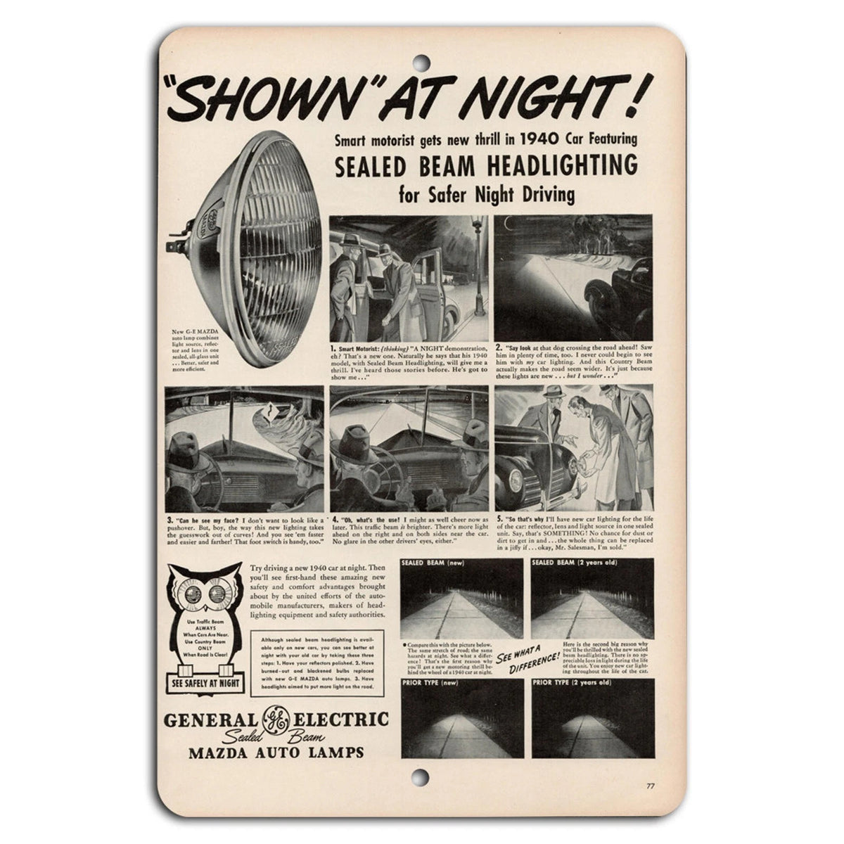 Vintage Car Headlight 1940 Retro Garage Aluminum Sign — product artwork