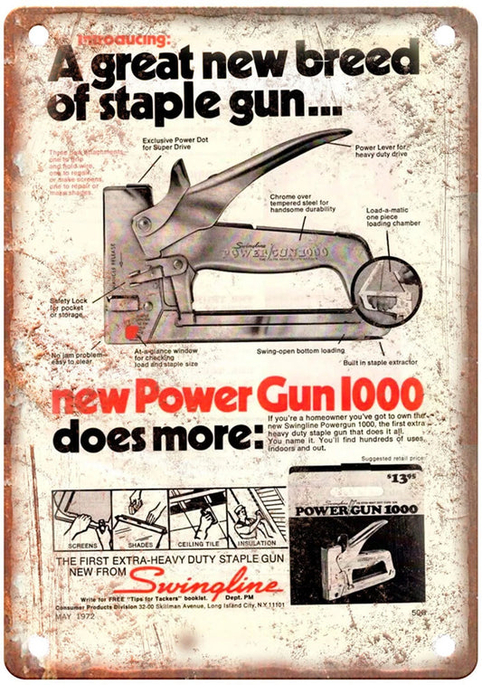 Vintage Staple Gun Retro Aluminum Sign — product artwork