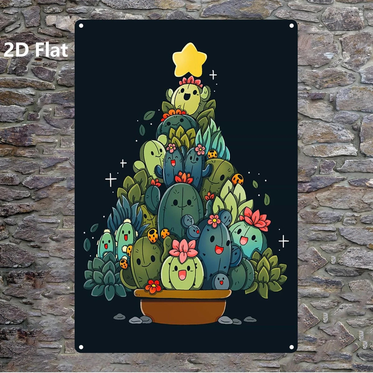 Succulent Cactus Christmas Tree Aluminum Sign — product artwork