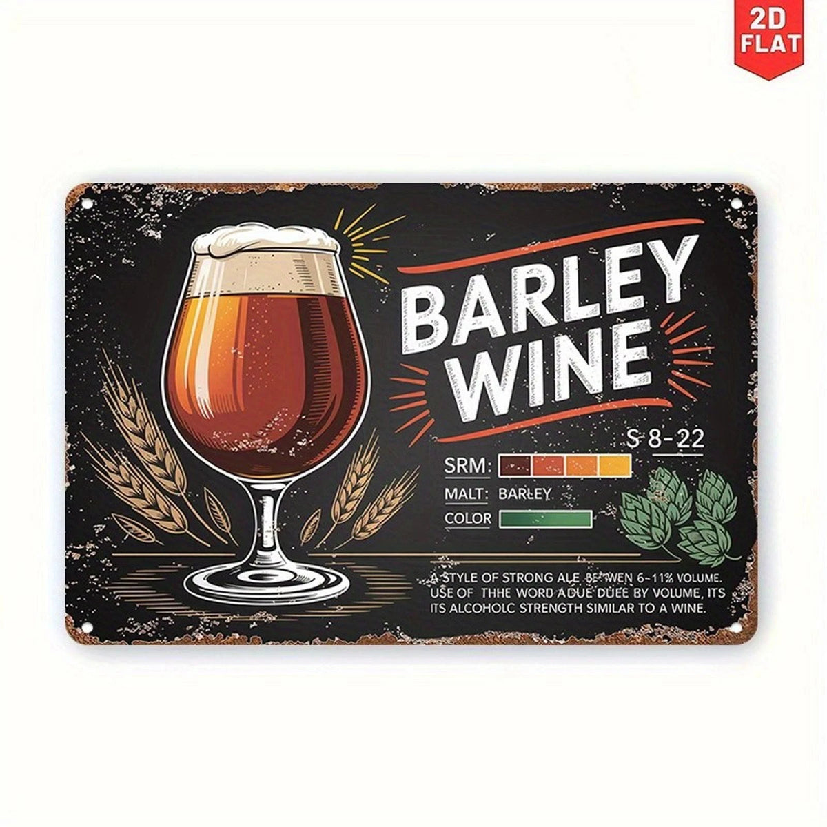 Barley Wine Funny Retro Craft Beer Aluminum Sign — product artwork