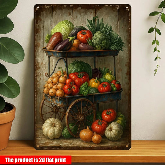 Rustic Vegetable Cart Kitchen Aluminum Sign — product artwork