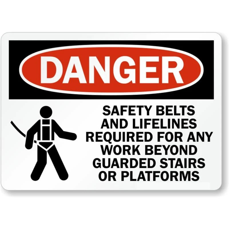 Safety Belts Lifelines Danger Aluminum Sign — product artwork