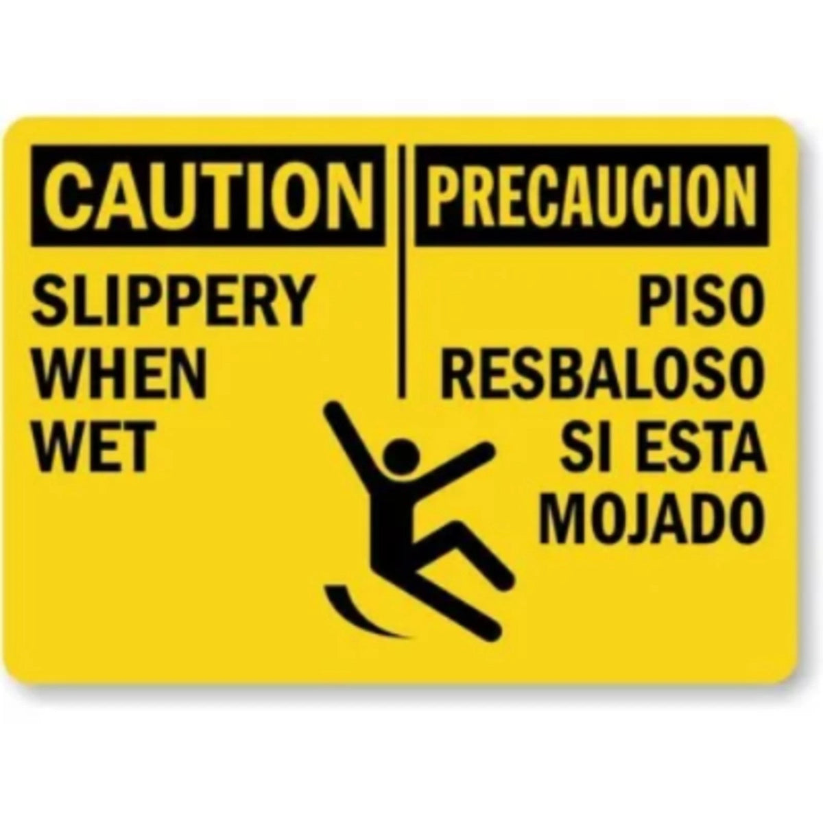 Caution Slippery Floor When Wet Bilingual Aluminum Sign — product artwork