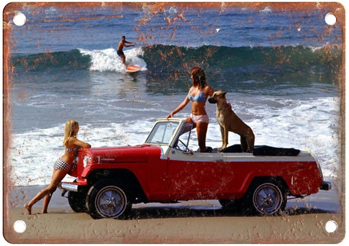 Jeepster Vintage Auto Convertible Beach Aluminum Sign — product artwork
