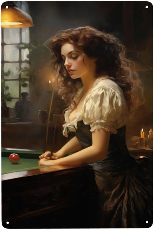 Vintage Regal Billiards Lady Elegant Funny Aluminum Sign — product artwork