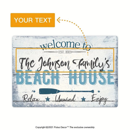 Beach House Customizable Funny Retro Aluminum Sign — product artwork