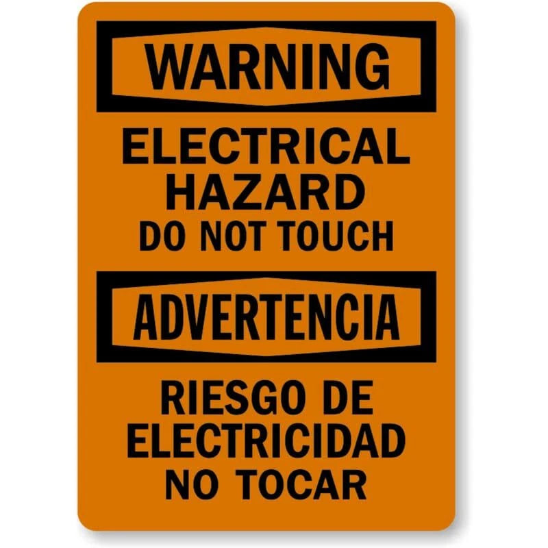 Bilingual Electrical Hazard Warning Aluminum Sign — product artwork