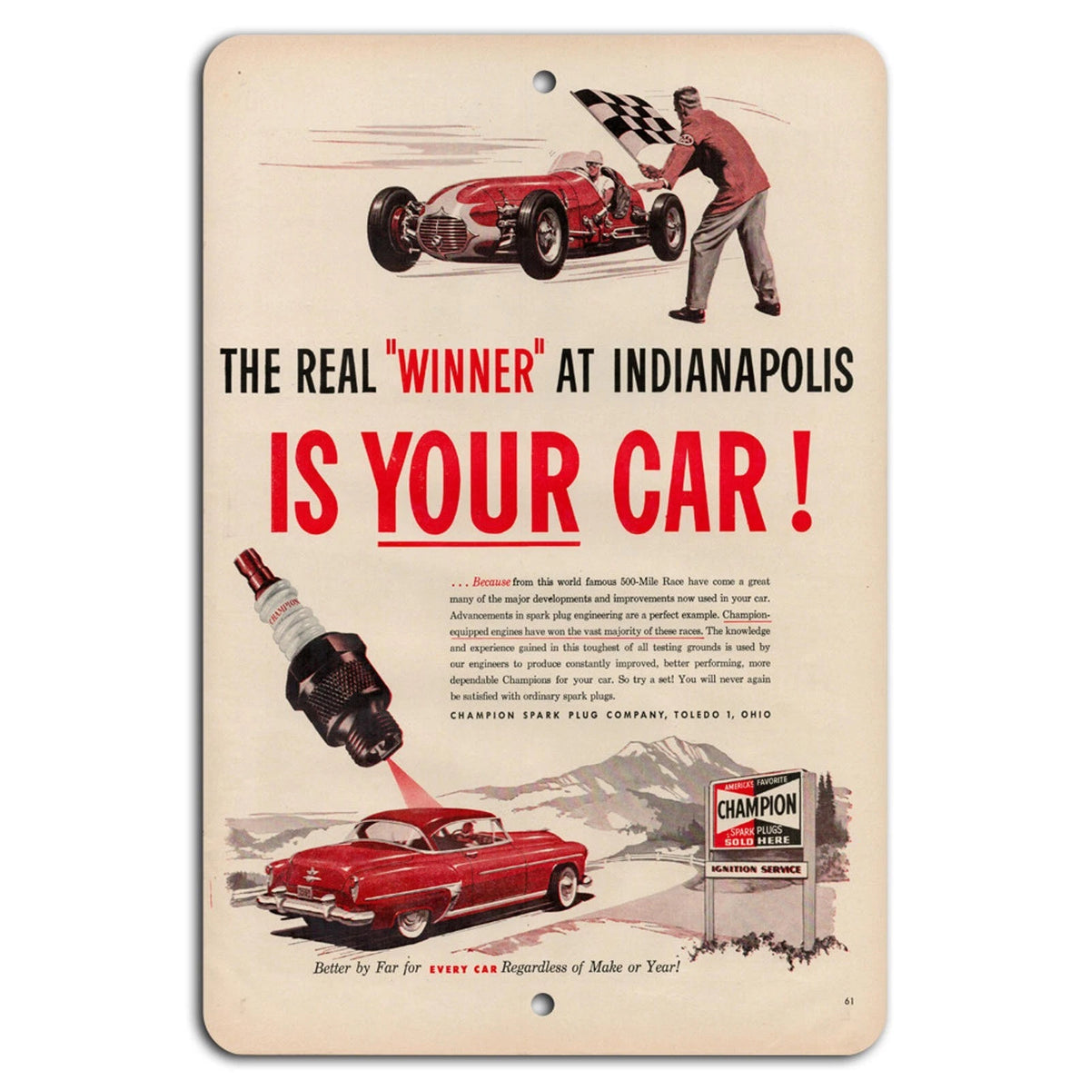Car Vintage Motor Sports Garage Aluminum Sign — product artwork