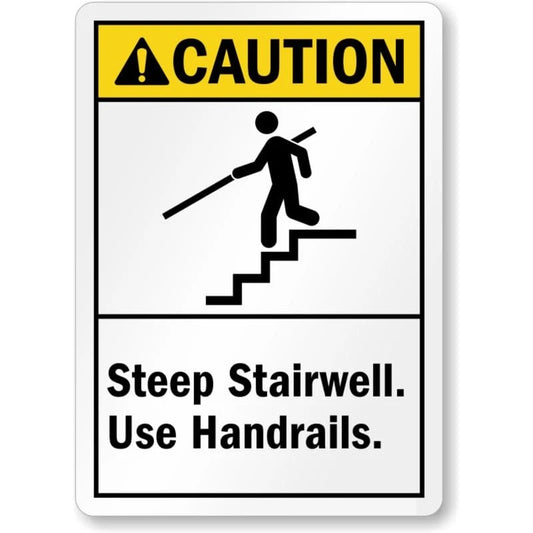 Steep Stairwell Use Handrails Ansi Caution Aluminum Sign — product artwork