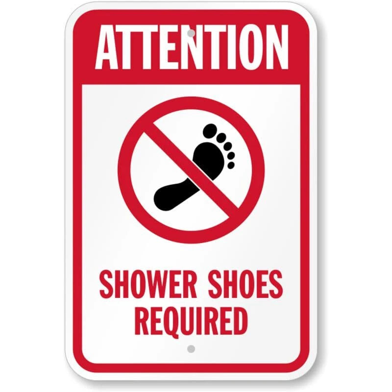 Attention Shower Shoes Required Aluminum Sign — product artwork