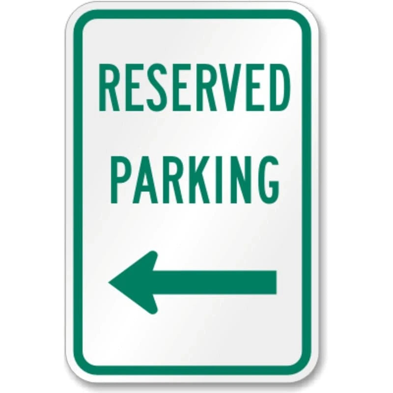 Reserved Parking Left Arrow Green Aluminum Sign — product artwork