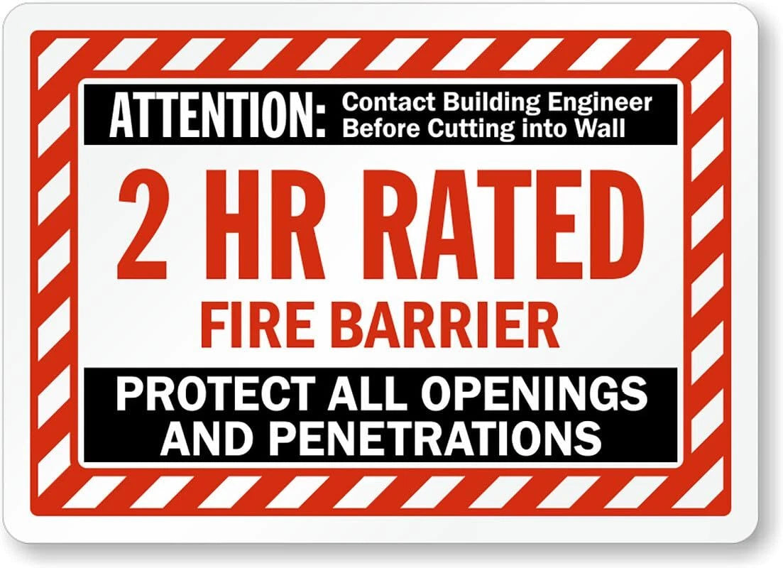 Fire Barrier 2 Hour Safety Aluminum Sign — product artwork