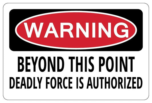 Novelty Warning Beyond This Point Deadly Force Is Authorized Aluminum Sign — product artwork