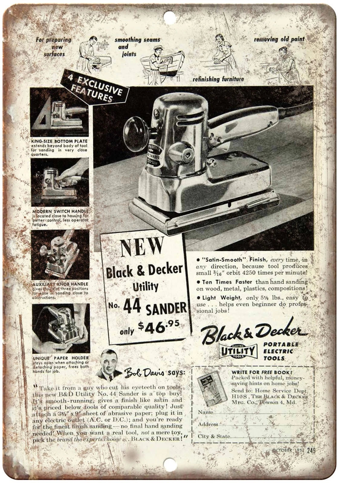 Power Sander Vintage Black Decker Wall Art Aluminum Sign — product artwork