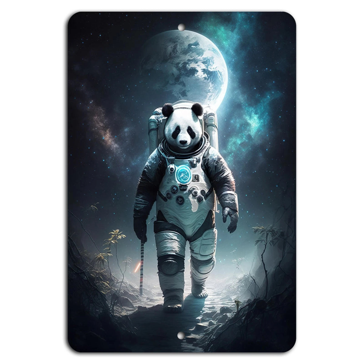 Panda Astronaut Decorative Vertical Retro Aluminum Sign — product artwork