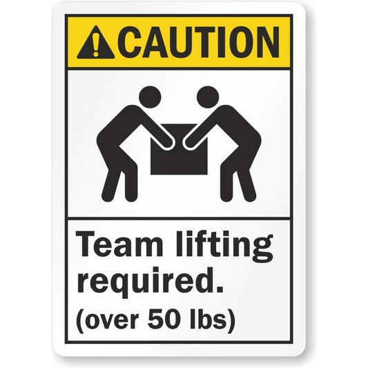 Team Lifting Required Over 50 Lbs Ansi Caution Aluminum Sign — product artwork