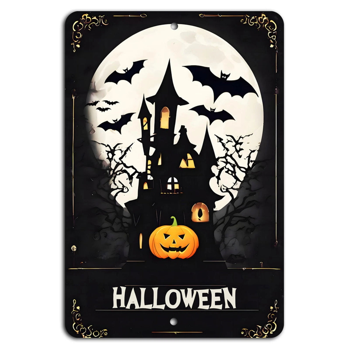 Halloween Haunted Vintage Rustic Aluminum Sign — product artwork