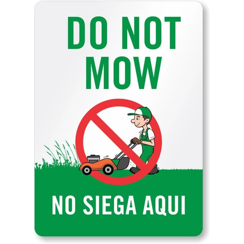 Bilingual Do Not Mow Aluminum Sign — product artwork