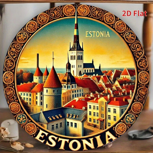 Iron Tallinn Old Town Estonia Funny Round Aluminum Sign — product artwork