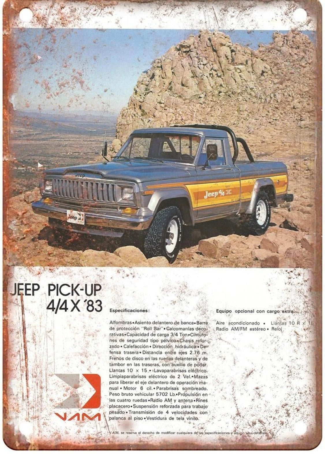 Vintage Jeep Mexican Pickup Truck Retro Auto Ad Aluminum Sign — product artwork
