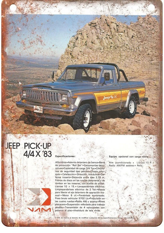 Vintage Jeep Mexican Pickup Truck Retro Auto Ad Aluminum Sign — product artwork