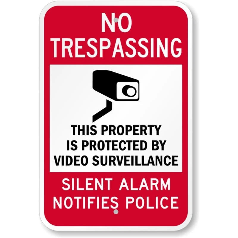 No Trespassing Silent Alarm Surveillance Aluminum Sign — product artwork