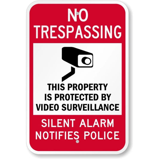 No Trespassing Silent Alarm Surveillance Aluminum Sign — product artwork