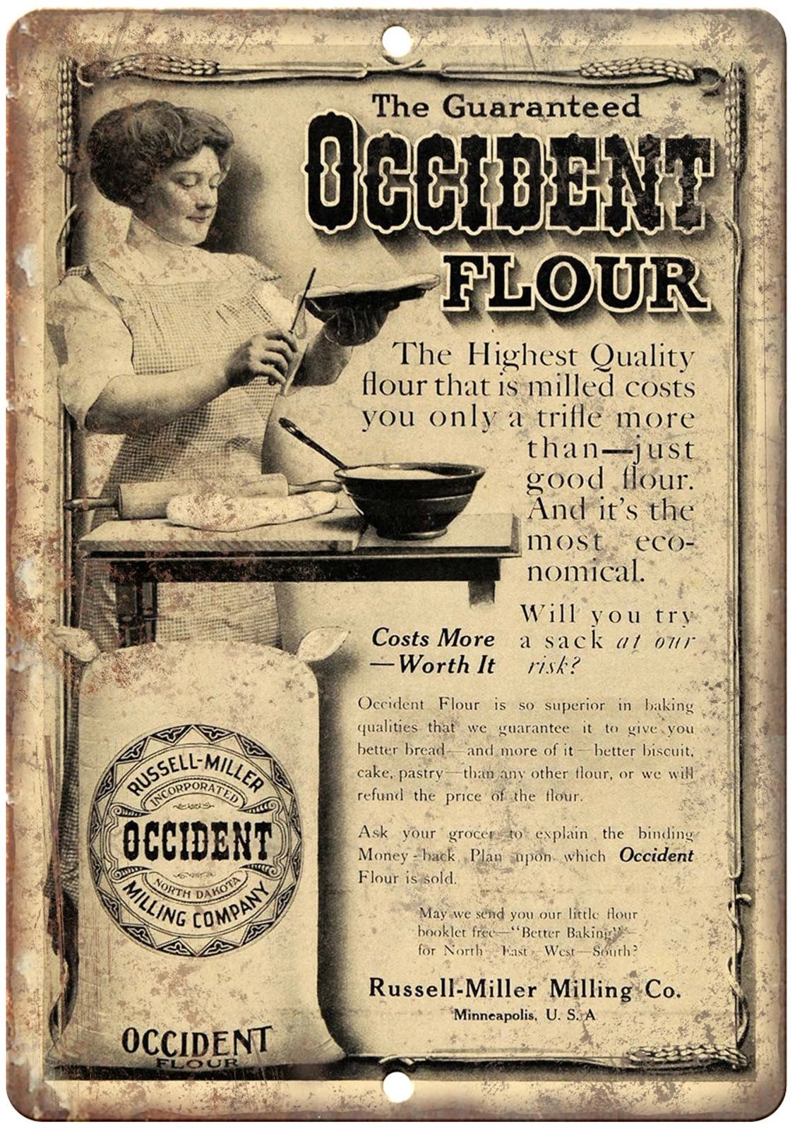 Baking Flour Vintage Occident Funny Aluminum Sign — product artwork