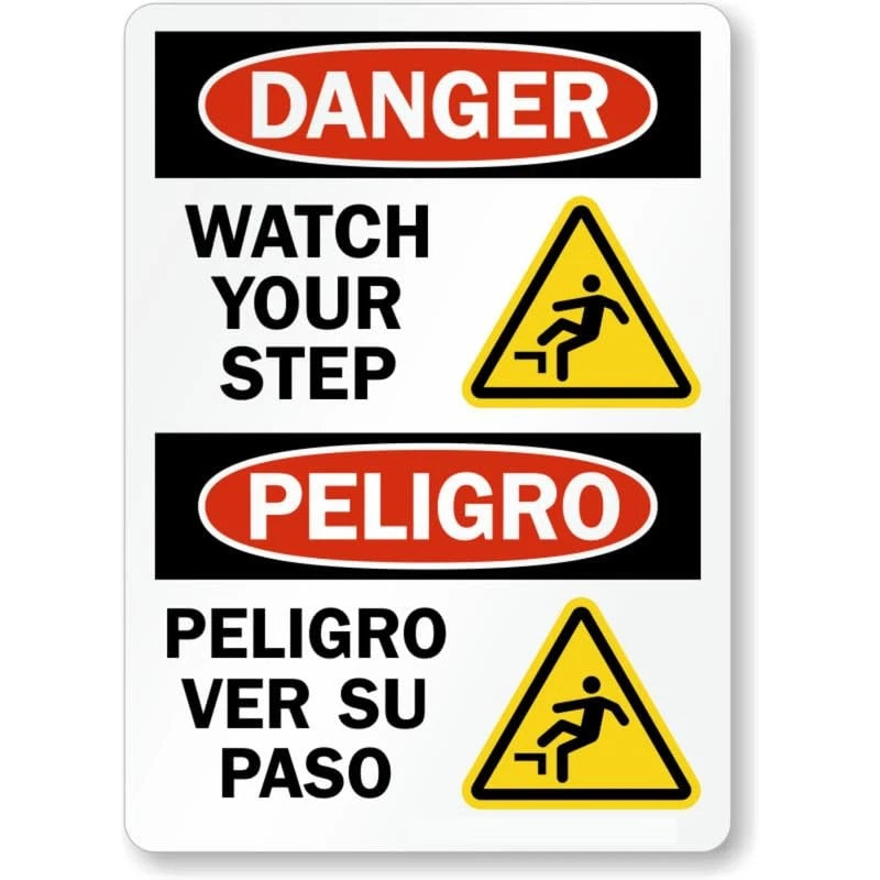 Warning Bilingual Watch Your Danger Aluminum Sign — product artwork