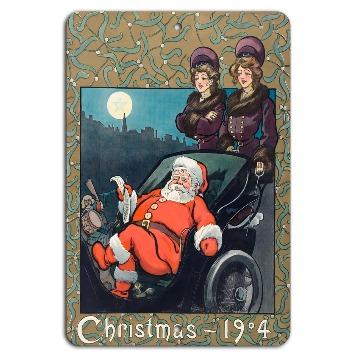 Santa Sleigh Vintage Christmas 1904 Aluminum Sign — product artwork