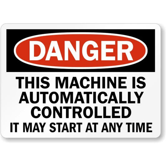 Danger Automatically Controlled Machine Aluminum Sign — product artwork