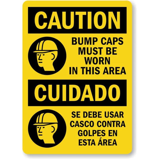 Bilingual Bump Caps Worn Aluminum Sign — product artwork