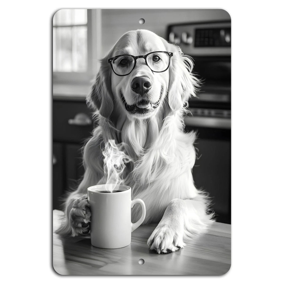 Golden Retriever Rustic Coffee Aluminum Sign — product artwork
