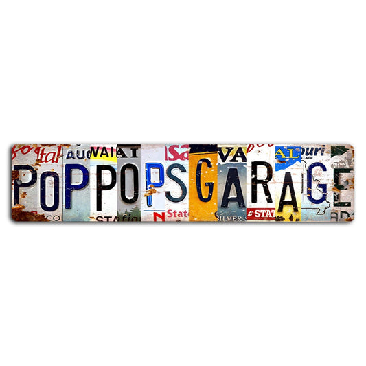Pop Pop's Garage Cut-up Styled License Plate Aluminum Street Sign — product artwork