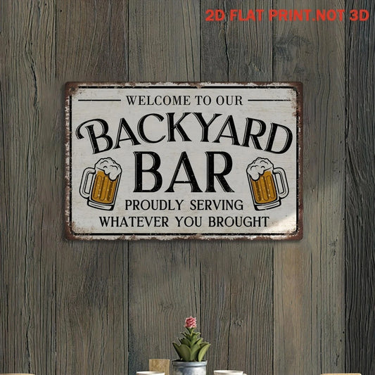 Retro Backyard Bar Funny Aluminum Sign — product artwork