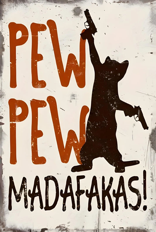 Pew Pew Madafakas Cowboy Cat Funny Aluminum Sign — product artwork