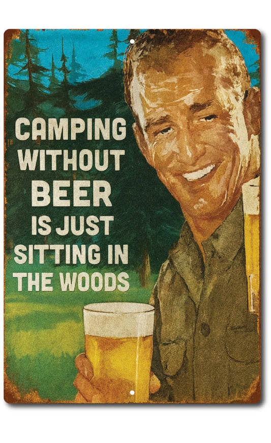 Camping Beer Retro Tin Bar Aluminum Sign — product artwork