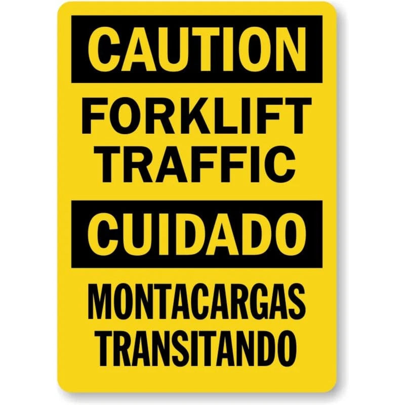 Caution Forklift Traffic Bilingual Aluminum Sign — product artwork