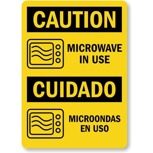 Bilingual Microwave in Use Aluminum Sign — product artwork
