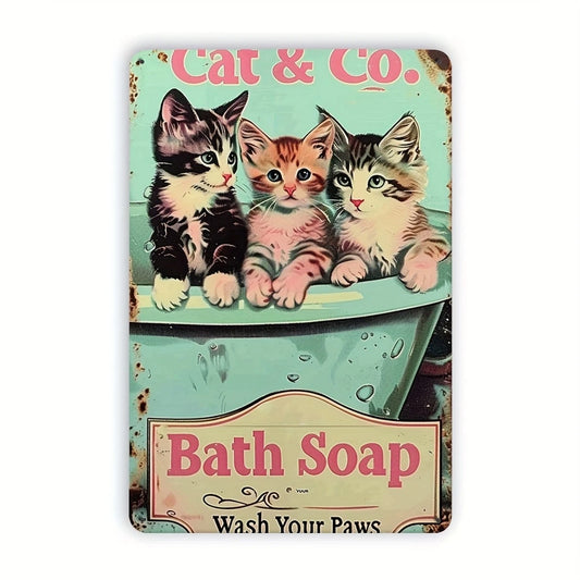 Cat Bathtub Vintage Funny Retro Aluminum Sign — product artwork