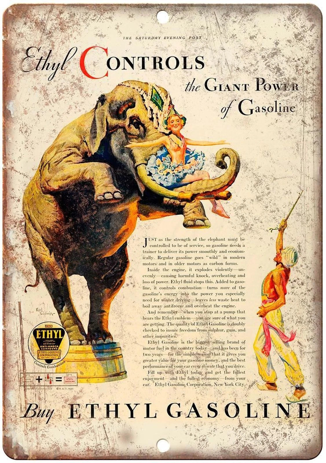 Gasoline Motor Oil Ethyl Vintage Funny Aluminum Sign — product artwork