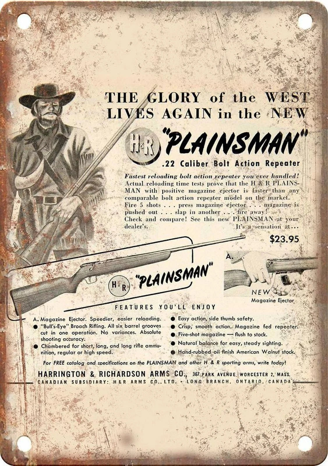 Harrington Plainsman Arms Company Funny Aluminum Sign — product artwork