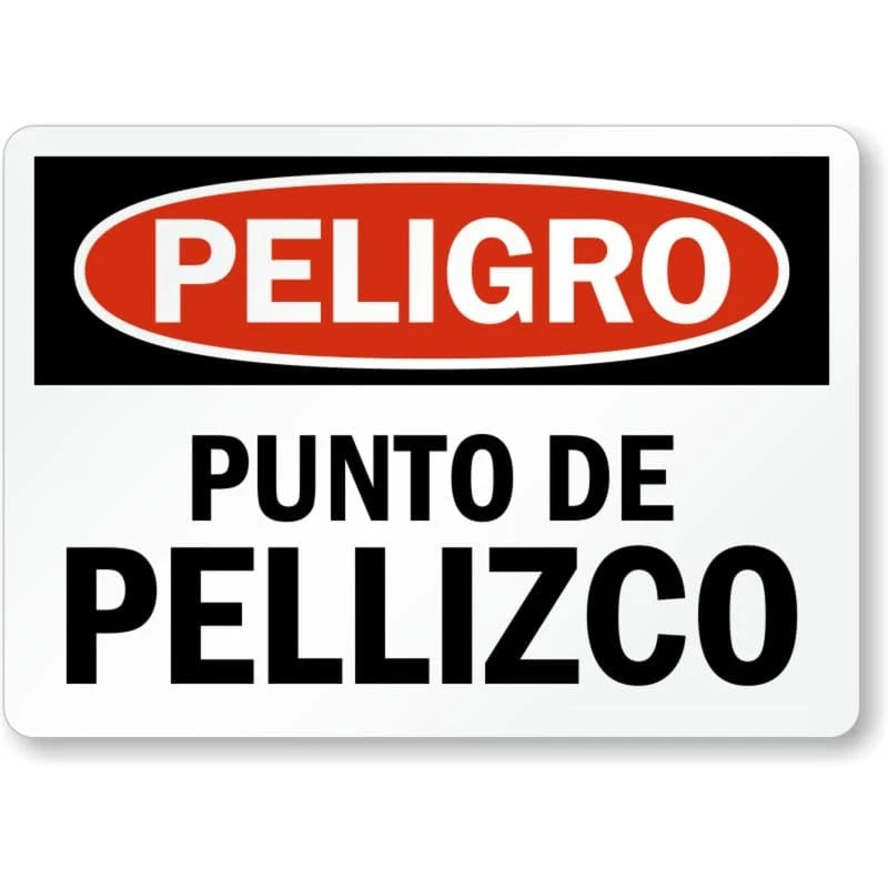 Spanish Peligro Pinch Point Aluminum Sign — product artwork
